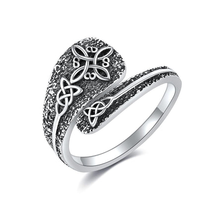 925 Sterling Silver Spoon Rings Hummingbird Shark Daisy Tree of Life Dragonfly Witches Knot Sea Turtle Adjustable Thumb Rings for Women Mother Birthday Gifts