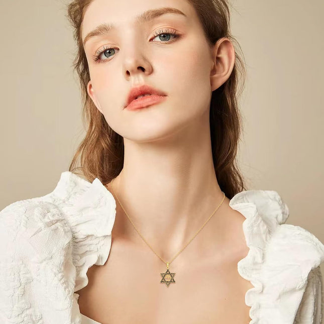 14K Gold Cross in Star of David Pendant Necklace Judaica s for Men & Women