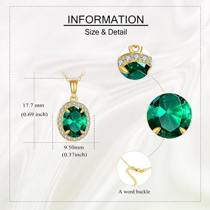 14K Yellow Gold Lab-Created Emerald & Zirconia Oval Pendant Necklace