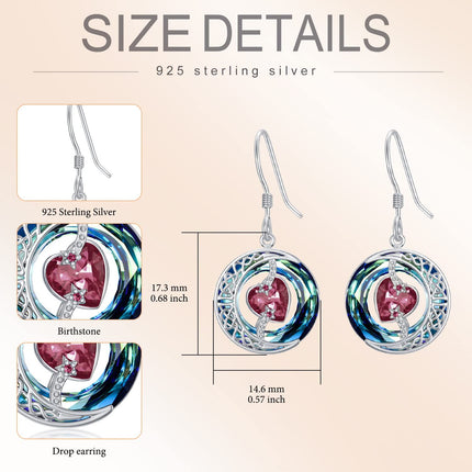 925 Sterling Silver Purple Heart & Blue Swarovski Crystals Round Drop Earrings for Women