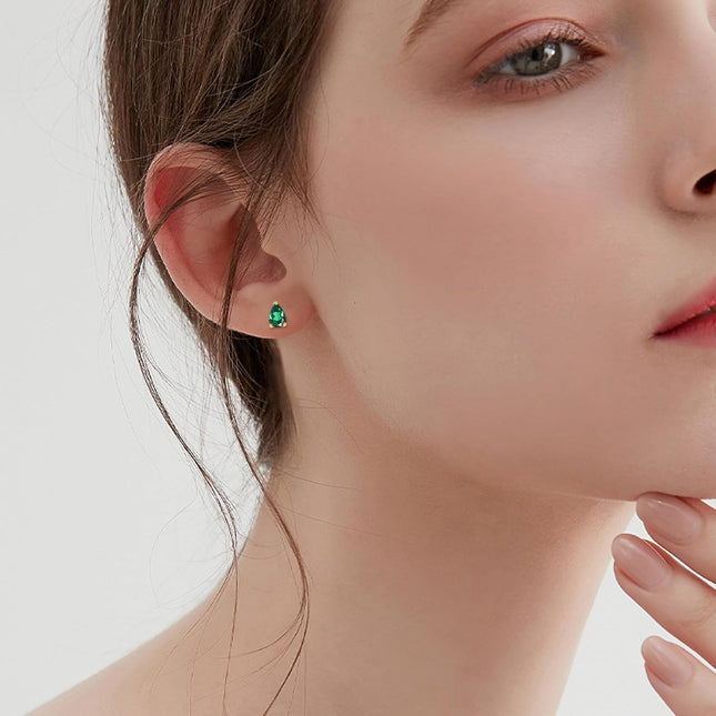 14K Gold Emerald Pear-Shaped Stud Earrings for Women - Birthday & Christmas Gifts
