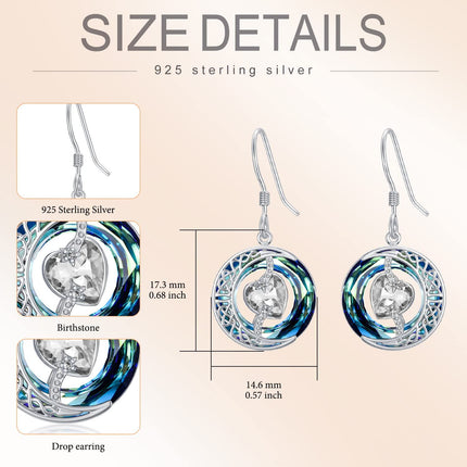 925 Sterling Silver Purple Heart & Blue Swarovski Crystals Round Drop Earrings for Women