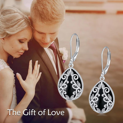 925 Sterling Silver Peridot Pink Opal Larimar Black Onyx Lapis Lazuli Filigree Teardrop Earrings