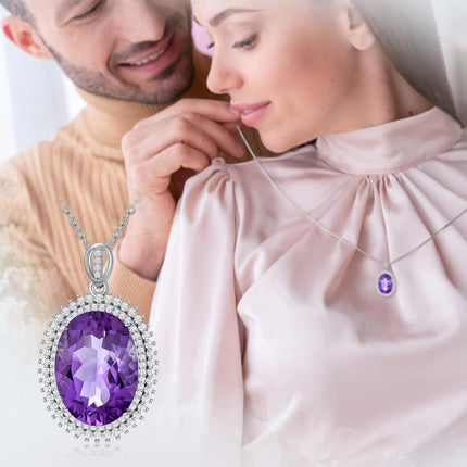 925 Sterling Silver & Sparkling Purple Amethyst Crystal Pendant Necklace - 18 Cable Chain, Hypoallergenic, Gift for Women