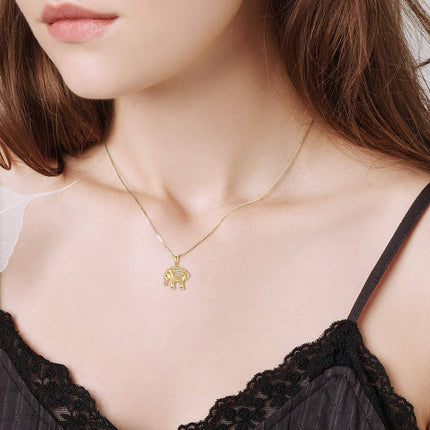 14K Gold Crystal Elephant Pendant Necklace for Women - 18 Inches Chain Length