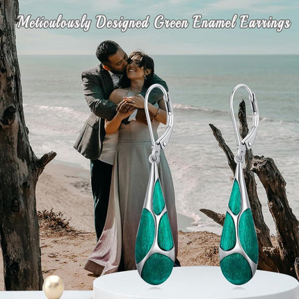 925 Sterling Silver Blue Enamel Tear Drop Leverback Earrings for Women Gift Ideas