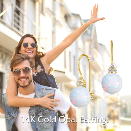 14K Gold Opal and Diamond Dangle Drop Earrings for Women