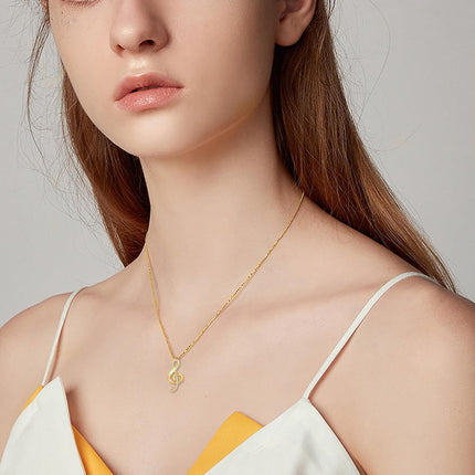 14K Gold Opal Treble Clef Music Note Pendant Necklace for Women Girls Christmas Gifts