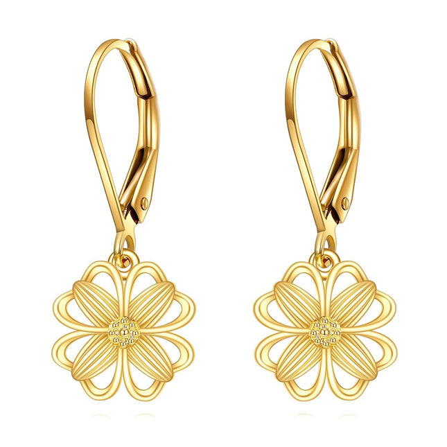 Gold 14K Flower Filigree Heart Dangle Drop Leverback Earrings for Women - Christmas Gift Ideas