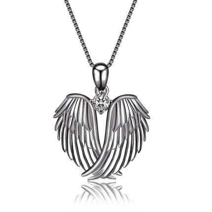 925 Sterling Silver Birthstone Angel Wings Pendant Necklace
