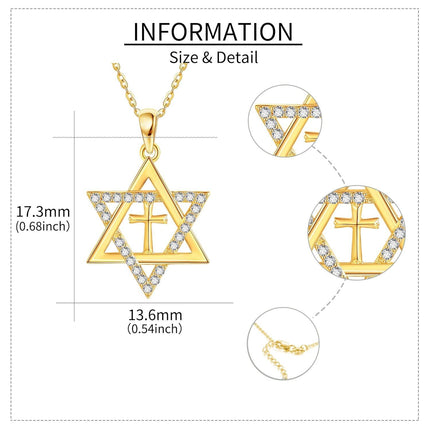 14k Gold Star of David Cross CZ Pendant Necklace 14K Gold  Chain for Women Mom Lovers