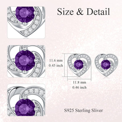 925 Sterling Silver Birthstone Heart Stud Earrings Jewelry Gifts for Women
