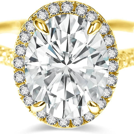Gold 10k Moissanite 1ct Oval Halo Ring for Women Engagement Wedding