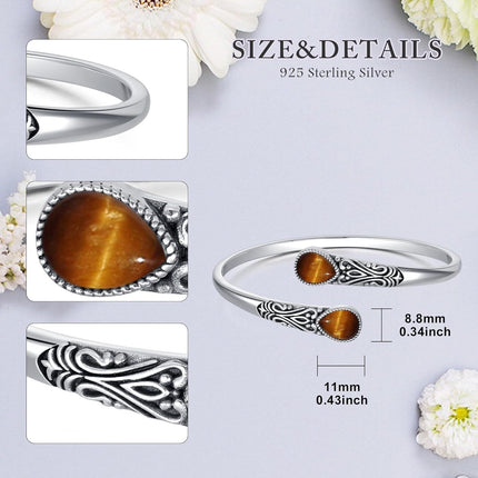 925 Sterling Silver Black Onyx Gemstone Adjustable Bohemian Cuff Bracelet