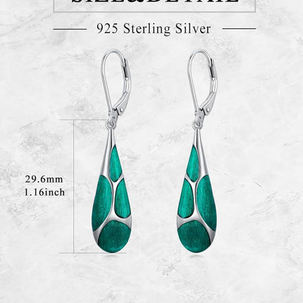 925 Sterling Silver Blue Enamel Tear Drop Leverback Earrings for Women Gift Ideas