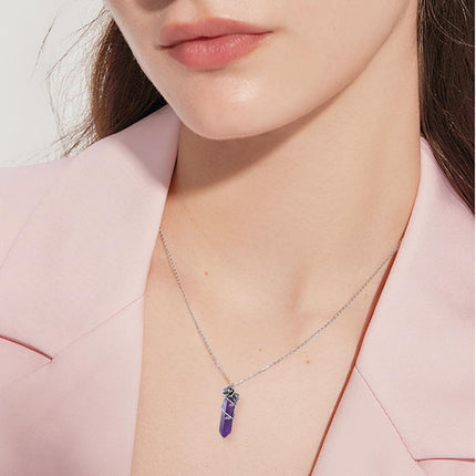 925 Sterling Silver Purple Amethyst Crystal Flower Pendant Necklace for Women Gifts