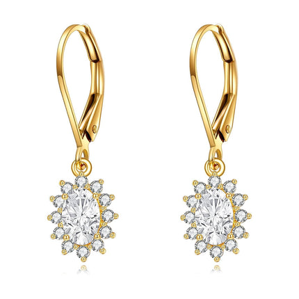 14K Gold Flower Shape CZ Dangle Drop Earrings for Women Birthday Gifts