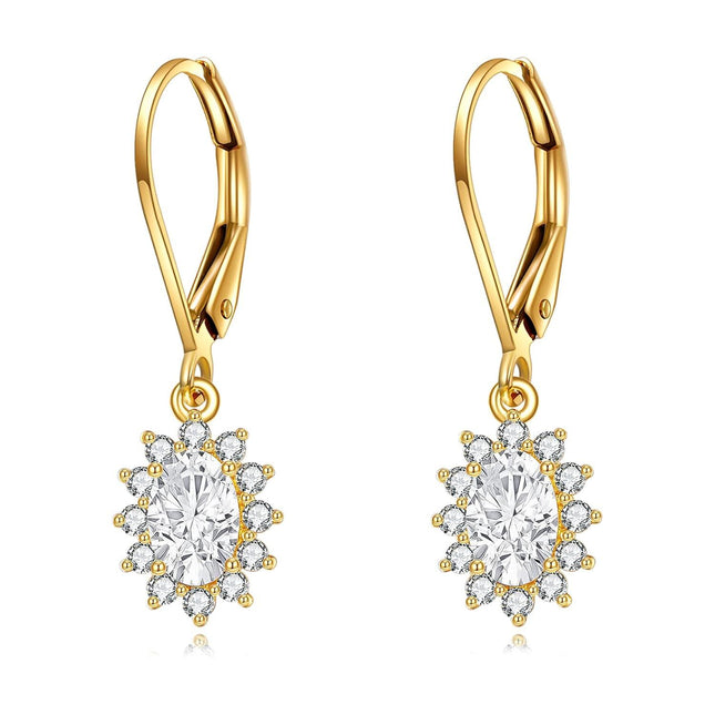 14K Gold Flower Shape CZ Dangle Drop Earrings for Women Birthday Gifts