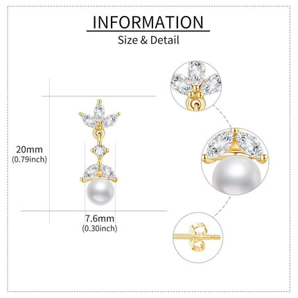 14K Gold Pearl Flower Drop Dangle Earring for Women Girls