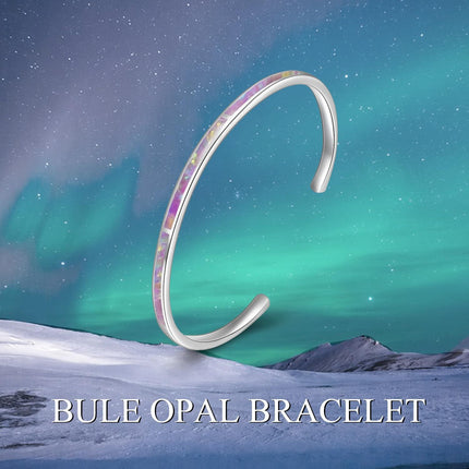 925 Sterling Silver Opal Cuff Bangle Bracelet Hypoallergenic Gift for Women