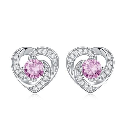 925 Sterling Silver Birthstone Heart Stud Earrings Jewelry Gifts for Women