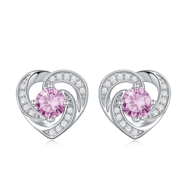 925 Sterling Silver Birthstone Heart Stud Earrings Jewelry Gifts for Women