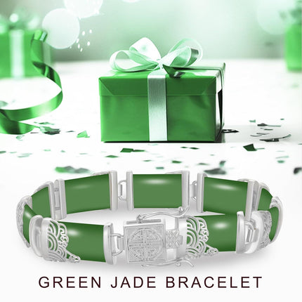 925 Sterling Silver 925 Green Jade Bracelet with Intricate Design Elements - Fashionable and Elegant Jewelry Accessory
