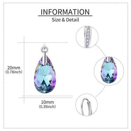 925 Sterling Silver Teardrop Purple Blue Aurora Borealis Crystals Leverback Earrings