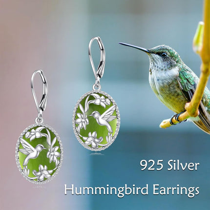925 Sterling Silver Gold-Plated Blue Lapis Lazuli Hummingbird & Flower Drop Earrings