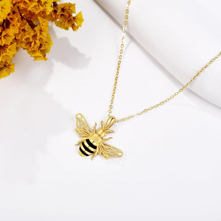 14K Gold Bee Pendant Necklace Minimalist Fine s for Her Birthday Anniversary Valentines Mother's Day