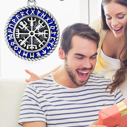 925 Sterling Silver Vegvisir Compass Norse Runes Pendant Necklace  Blue Enamel Viking Jewelry for Men Women Gift 47cm Chain Length