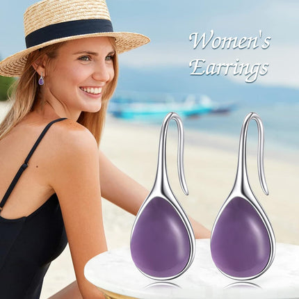 925 Sterling Silver Turquoise Teardrop Threader Earrings for Women - Long Dangle Pierced Jewelry