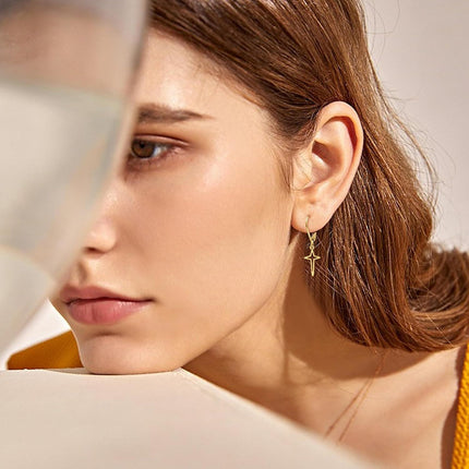 14K Gold Star Drop Dangle Leverback Earrings with Diamonds for Women Christian s