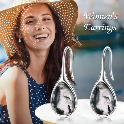 925 Sterling Silver Turquoise Teardrop Threader Earrings for Women - Long Dangle Pierced Jewelry
