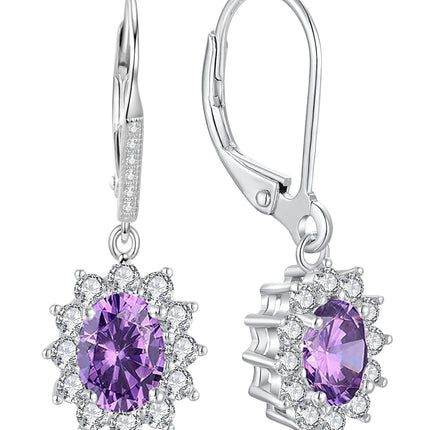925 Sterling Silver Oval Cut Birthstone Dangle Leverback Earrings for Women Mom