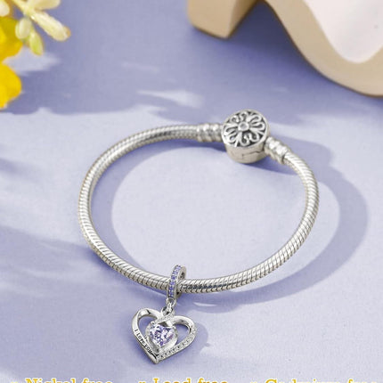 925 Sterling Silver Heart Birthstone Charms for Bracelets Jewelry Gifts