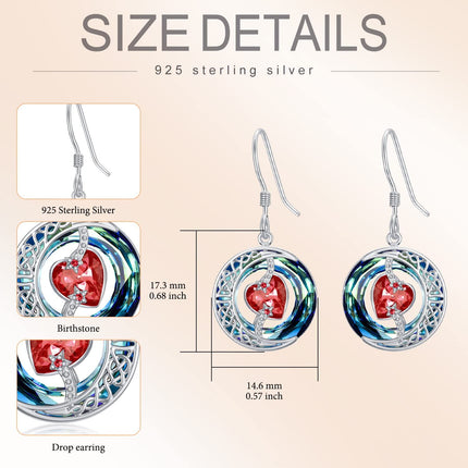 925 Sterling Silver Purple Heart & Blue Swarovski Crystals Round Drop Earrings for Women