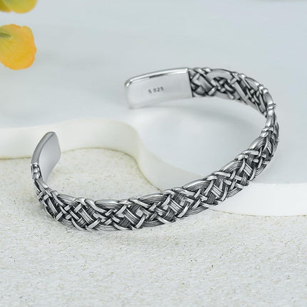 925 Sterling Silver Braided Celtic Knot Adjustable Bangle Bracelet Gift for Men & Women