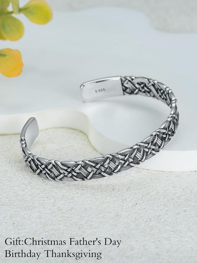 925 Sterling Silver Braided Celtic Knot Adjustable Bangle Bracelet Gift for Men & Women