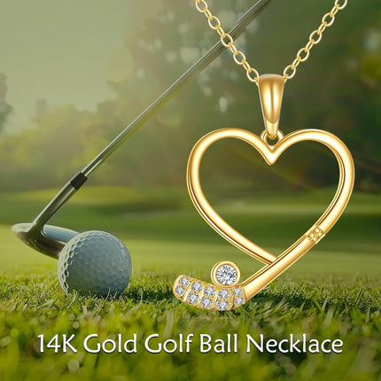 14K Gold Solid Heart Soccer Golf Pendant Necklace for Women Gifts for Mom