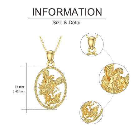14K Gold Angel Warrior Pendant Necklace with Chain