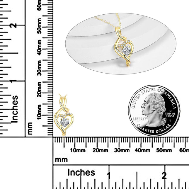 14K Gold Princess Cut Green Stone & White Cubic Zirconia Pendant Necklace for Grandma