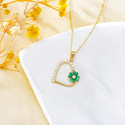 14K Gold Green Enamel Four-Leaf Clover Pendant Necklaces for Women - 18 Chain