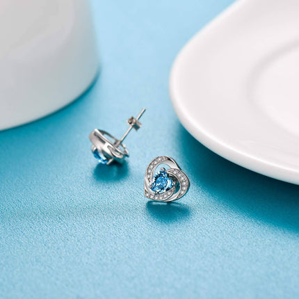 925 Sterling Silver Birthstone Heart Stud Earrings Jewelry Gifts for Women