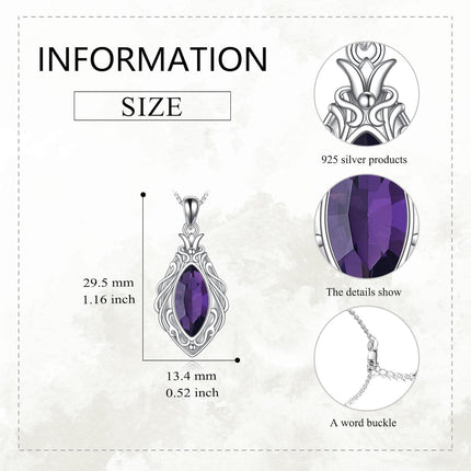 925 Sterling Silver Marquise Cut Amethyst and Crystal Pendant Necklace