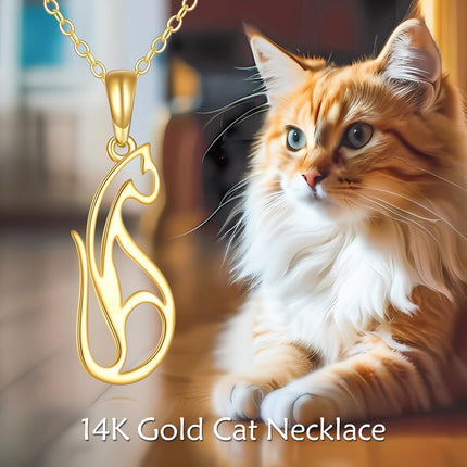 14K Gold Diamond Accent Cat Pendant Necklace for Women - Elegant Fine s for Animal Enthusiasts