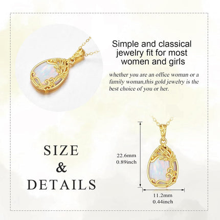 14K Gold White Opal Tree Of Life Pendant Necklaces For Women s