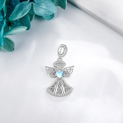 925 Sterling Silver Angel Heart Halo Pendant Charm Bracelet for Women Mom