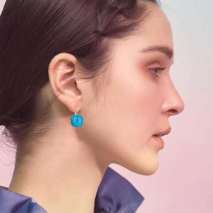925 Sterling Silver Green Cushion Cut Austrian Crystal Leverback Earrings Hypoallergenic Gift for Her