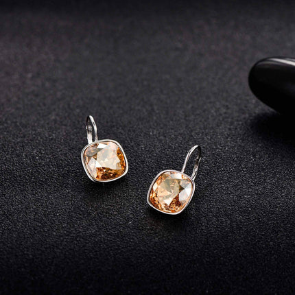 925 Sterling Silver Green Cushion Cut Austrian Crystal Leverback Earrings Hypoallergenic Gift for Her